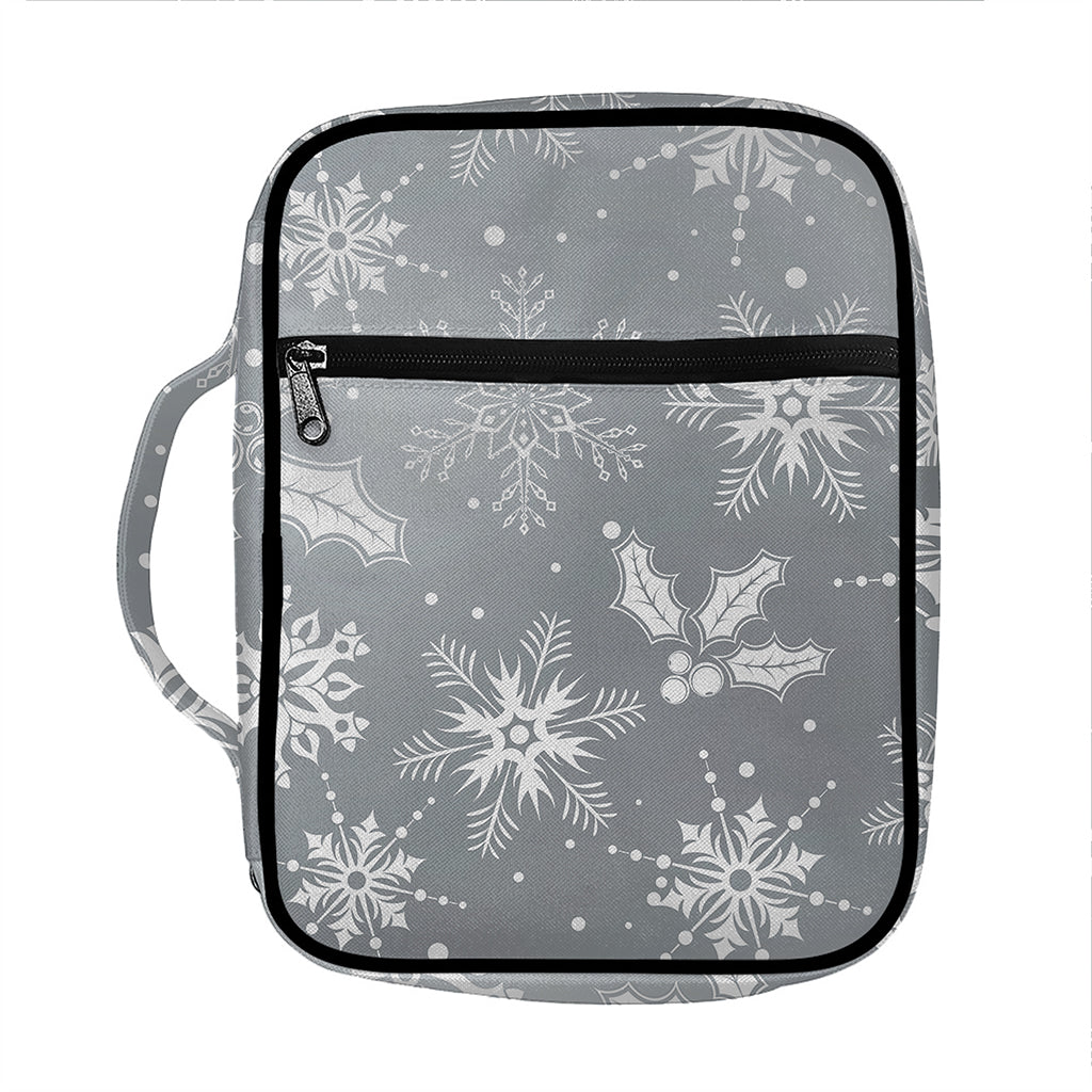 Silver And White Snowflake Pattern Print Front Pocket Bible Bag