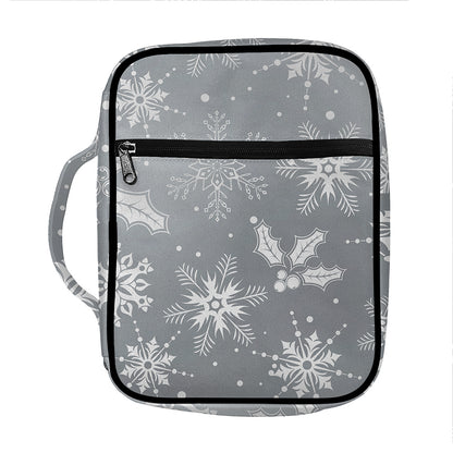 Silver And White Snowflake Pattern Print Front Pocket Bible Bag