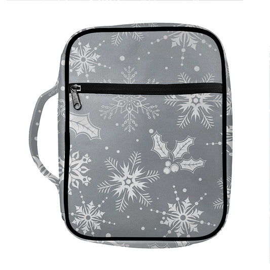 Silver And White Snowflake Pattern Print Front Pocket Bible Bag