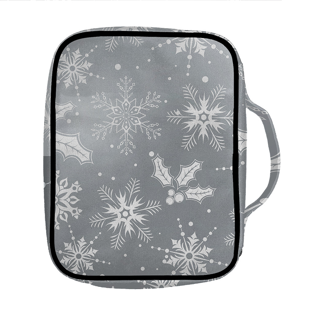 Silver And White Snowflake Pattern Print Front Pocket Bible Bag