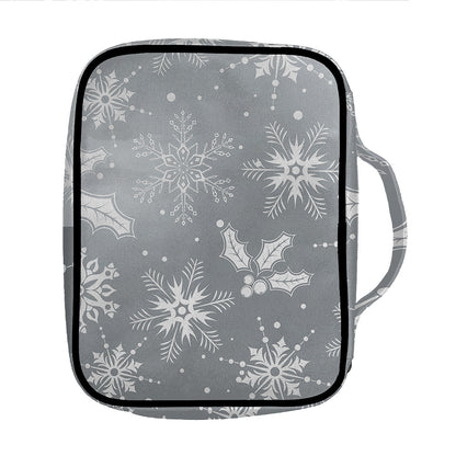 Silver And White Snowflake Pattern Print Front Pocket Bible Bag