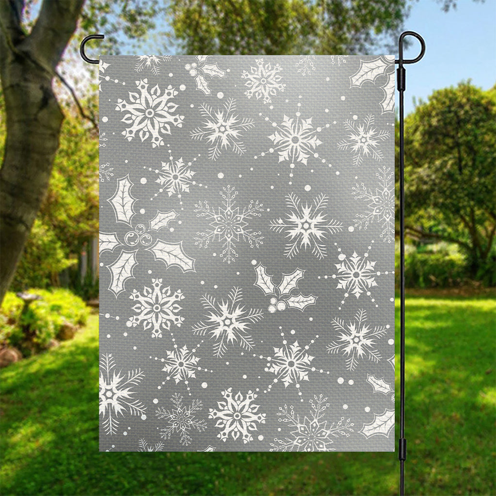 Silver And White Snowflake Pattern Print Garden Flag