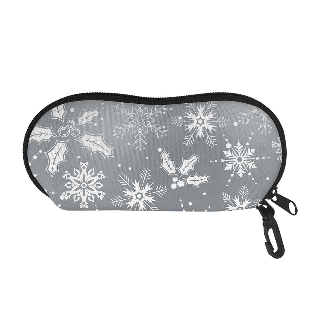 Silver And White Snowflake Pattern Print Glasses Case