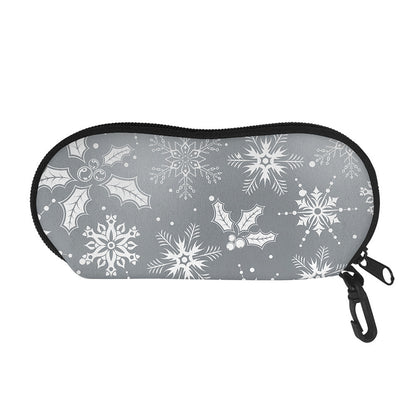 Silver And White Snowflake Pattern Print Glasses Case