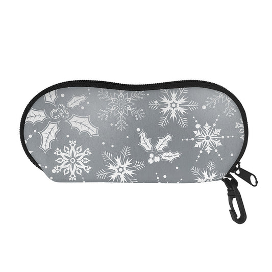Silver And White Snowflake Pattern Print Glasses Case