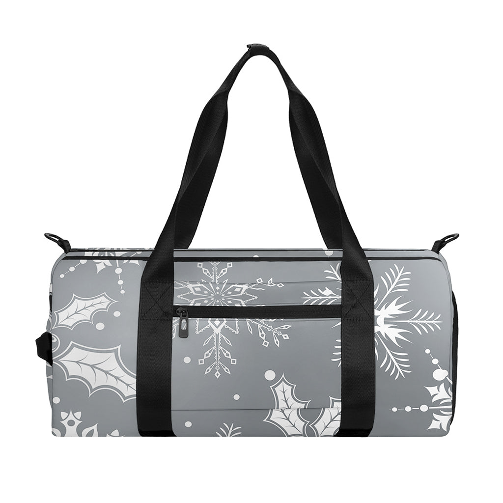 Silver And White Snowflake Pattern Print Gym Bag