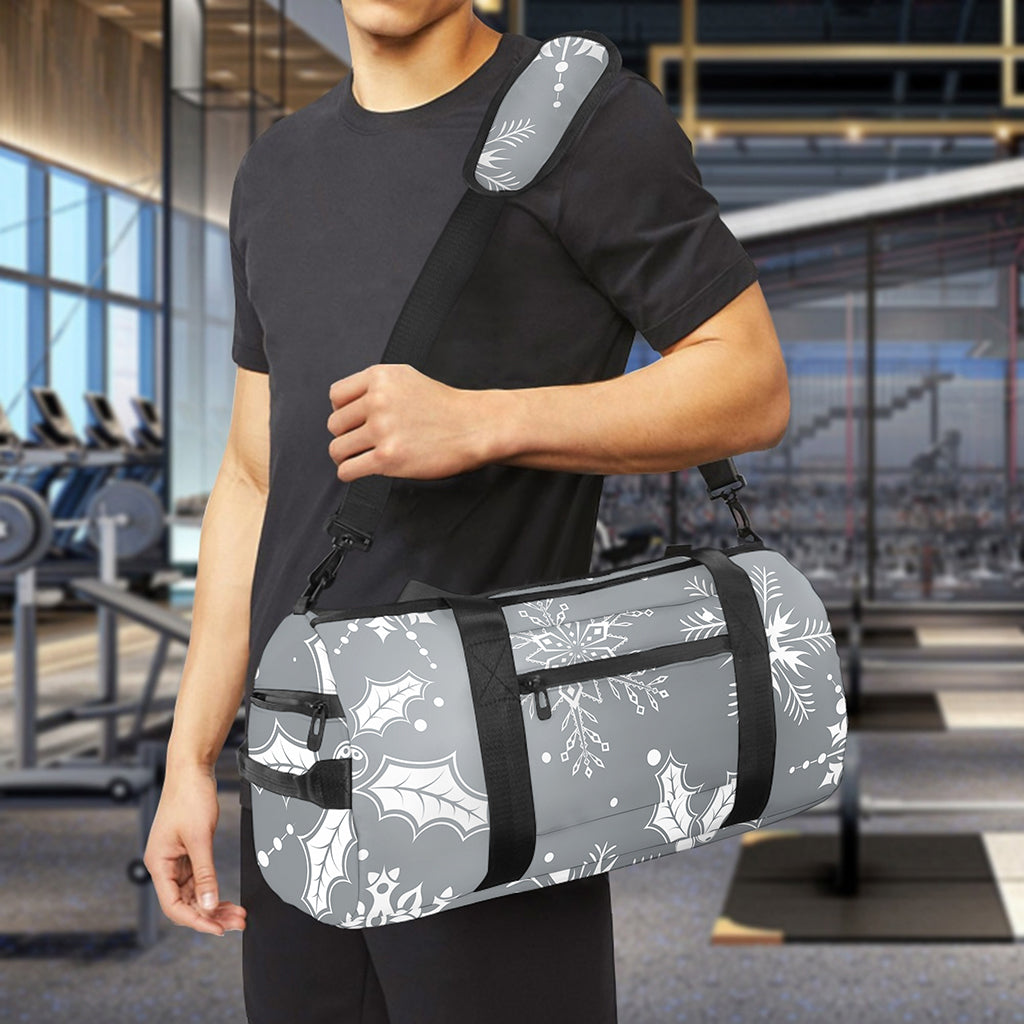 Silver And White Snowflake Pattern Print Gym Bag