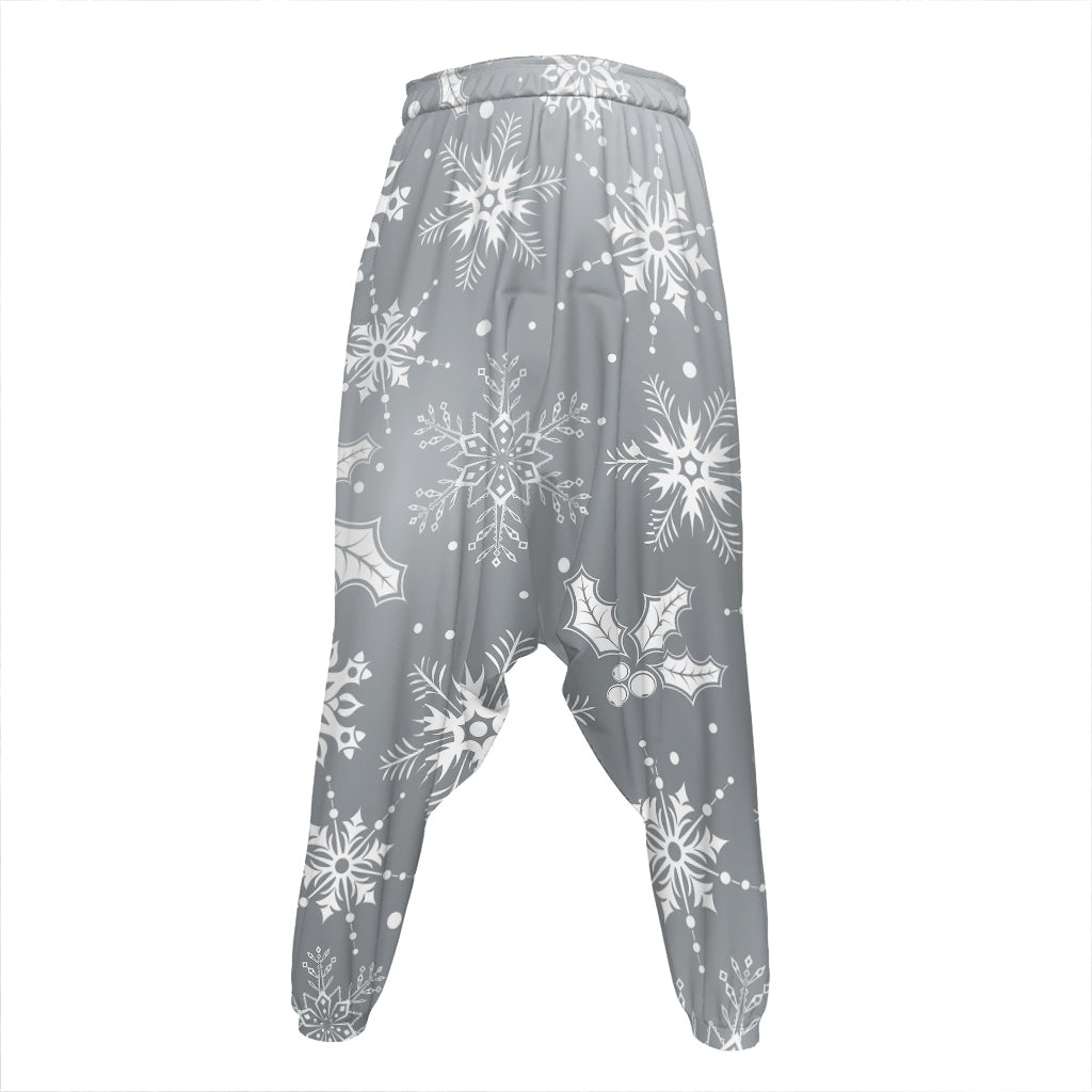 Silver And White Snowflake Pattern Print Hammer Pants