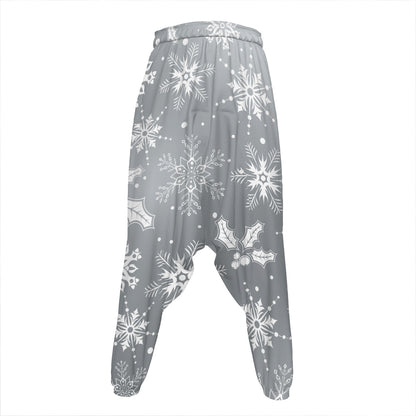 Silver And White Snowflake Pattern Print Hammer Pants