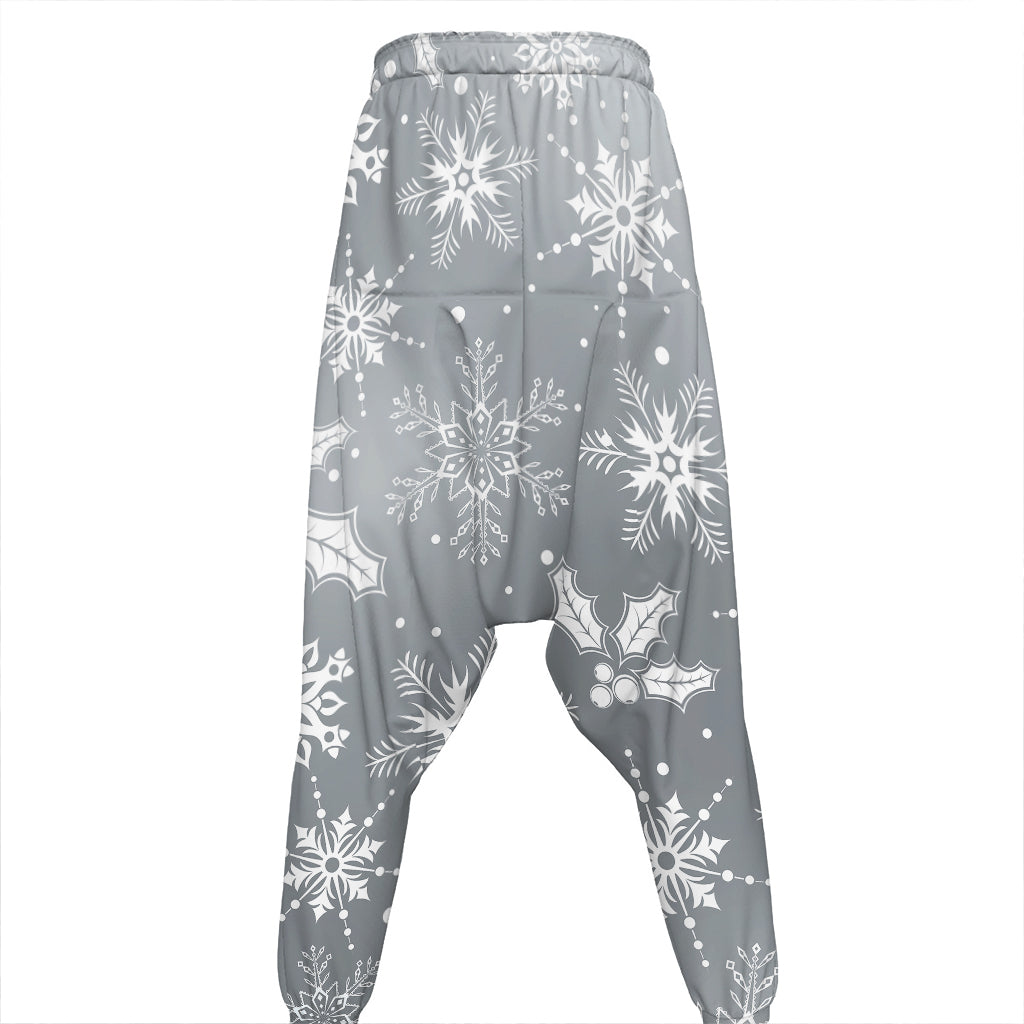 Silver And White Snowflake Pattern Print Hammer Pants