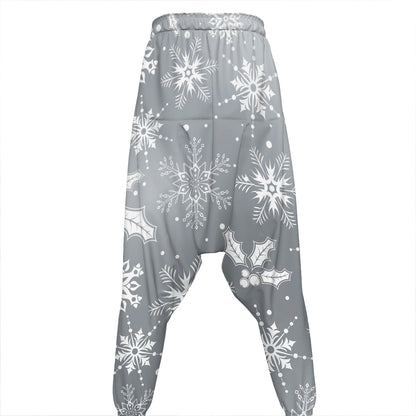 Silver And White Snowflake Pattern Print Hammer Pants
