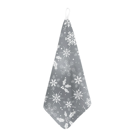 Silver And White Snowflake Pattern Print Hand Towel