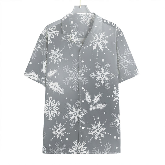 Silver And White Snowflake Pattern Print Hawaiian Shirt