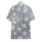 Silver And White Snowflake Pattern Print Hawaiian Shirt