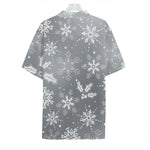 Silver And White Snowflake Pattern Print Hawaiian Shirt