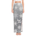 Silver And White Snowflake Pattern Print High Slit Maxi Skirt