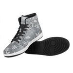 Silver And White Snowflake Pattern Print High Top Leather Sneakers