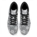 Silver And White Snowflake Pattern Print High Top Leather Sneakers