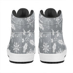 Silver And White Snowflake Pattern Print High Top Leather Sneakers