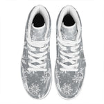 Silver And White Snowflake Pattern Print High Top Leather Sneakers