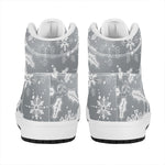 Silver And White Snowflake Pattern Print High Top Leather Sneakers