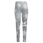 Silver And White Snowflake Pattern Print High-Waisted Pocket Leggings