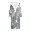 Silver And White Snowflake Pattern Print Hooded Bathrobe