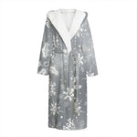 Silver And White Snowflake Pattern Print Hooded Bathrobe