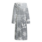 Silver And White Snowflake Pattern Print Hooded Bathrobe