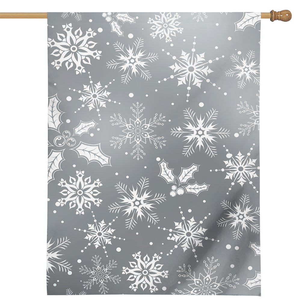 Silver And White Snowflake Pattern Print House Flag