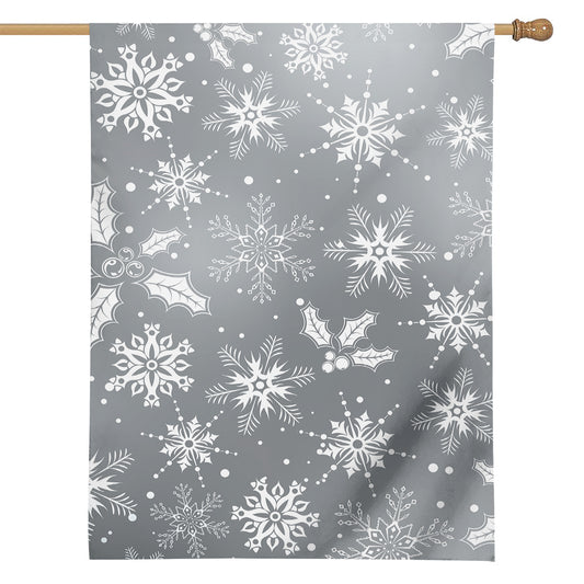 Silver And White Snowflake Pattern Print House Flag