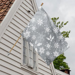 Silver And White Snowflake Pattern Print House Flag