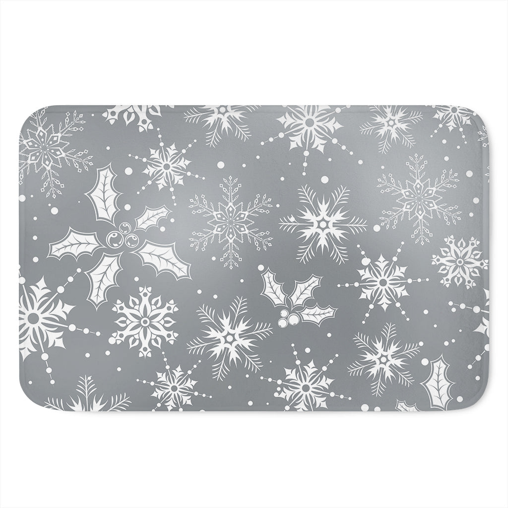 Silver And White Snowflake Pattern Print Indoor Door Mat