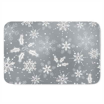 Silver And White Snowflake Pattern Print Indoor Door Mat