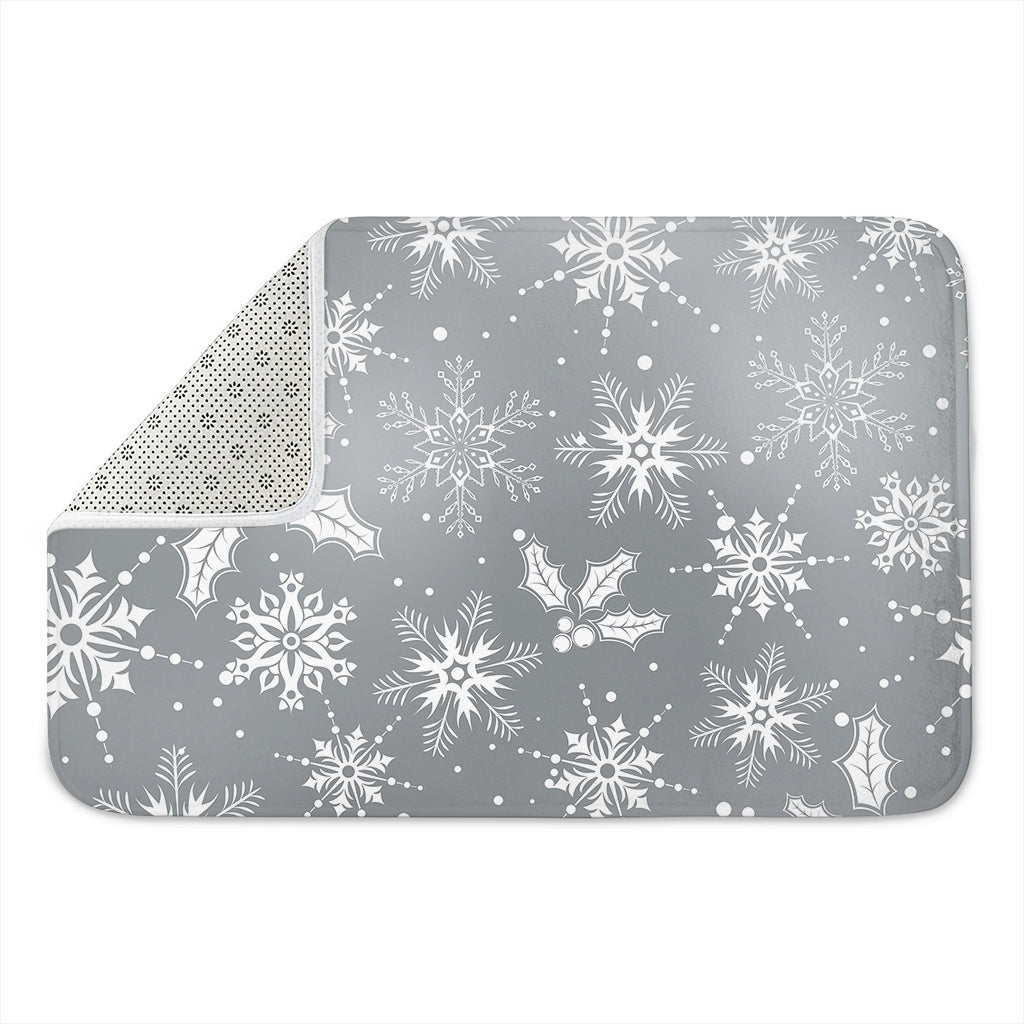 Silver And White Snowflake Pattern Print Indoor Door Mat
