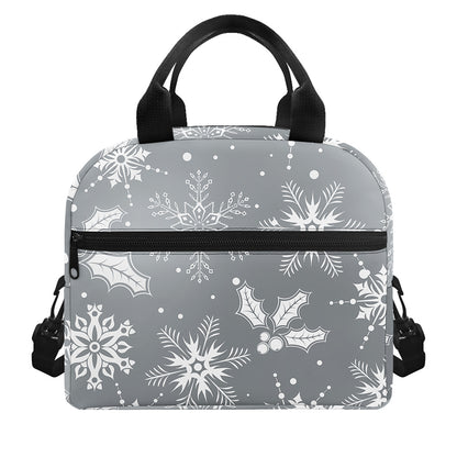 Silver And White Snowflake Pattern Print Insulated Lunch Bag