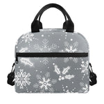 Silver And White Snowflake Pattern Print Insulated Lunch Bag