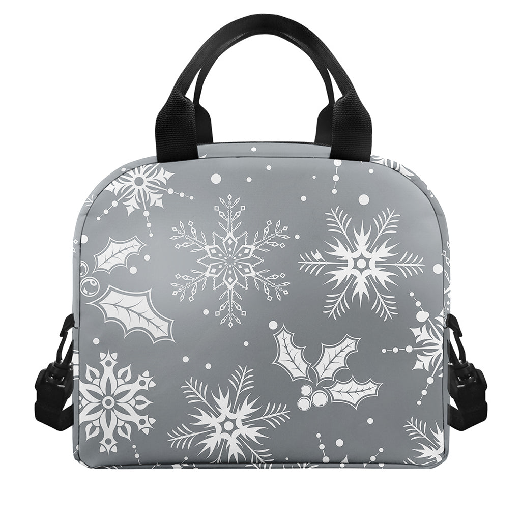 Silver And White Snowflake Pattern Print Insulated Lunch Bag