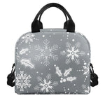 Silver And White Snowflake Pattern Print Insulated Lunch Bag