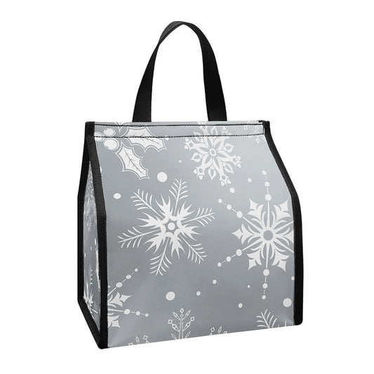 Silver And White Snowflake Pattern Print Insulated Lunch Tote
