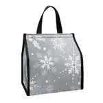 Silver And White Snowflake Pattern Print Insulated Lunch Tote