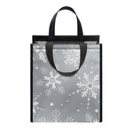 Silver And White Snowflake Pattern Print Insulated Lunch Tote