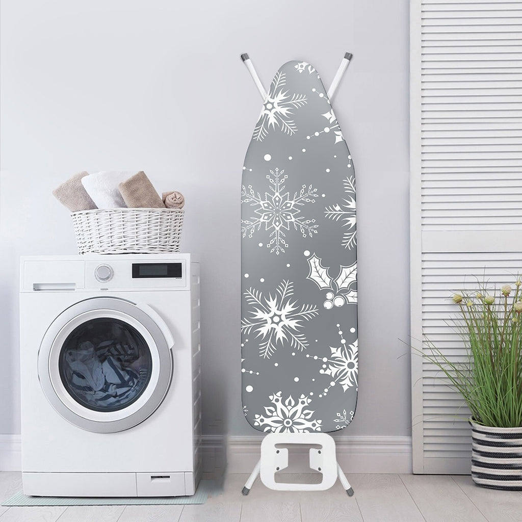 Silver And White Snowflake Pattern Print Ironing Board Cover