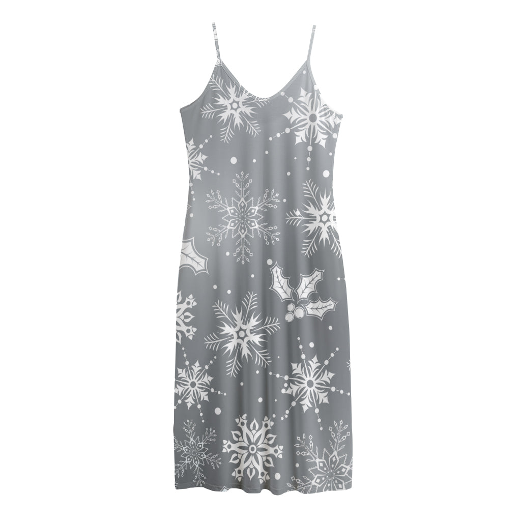 Silver And White Snowflake Pattern Print Jersey Midi Cami Dress
