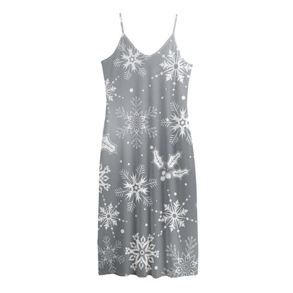 Silver And White Snowflake Pattern Print Jersey Midi Cami Dress