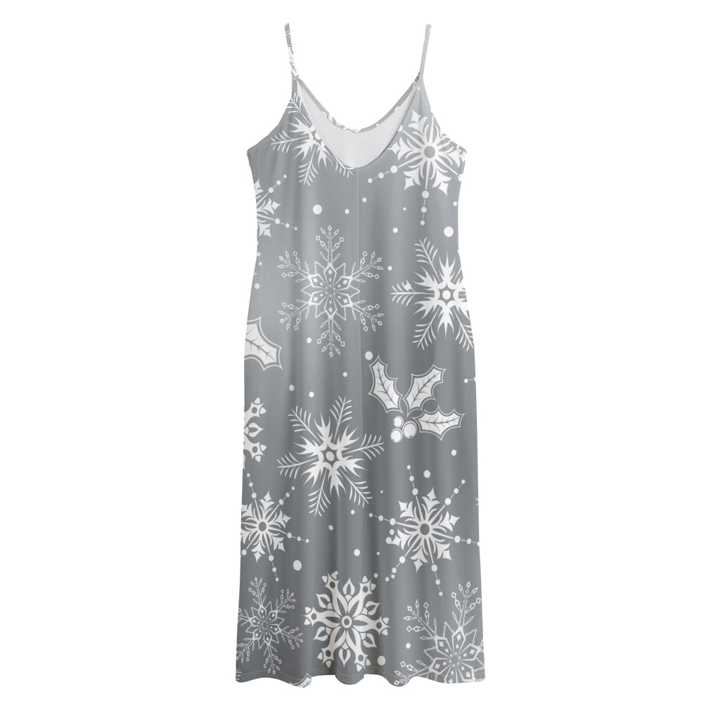 Silver And White Snowflake Pattern Print Jersey Midi Cami Dress