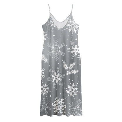 Silver And White Snowflake Pattern Print Jersey Midi Cami Dress