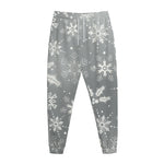 Silver And White Snowflake Pattern Print Jogger Pants
