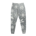 Silver And White Snowflake Pattern Print Jogger Pants