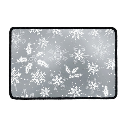 Silver And White Snowflake Pattern Print Kitchen Mat